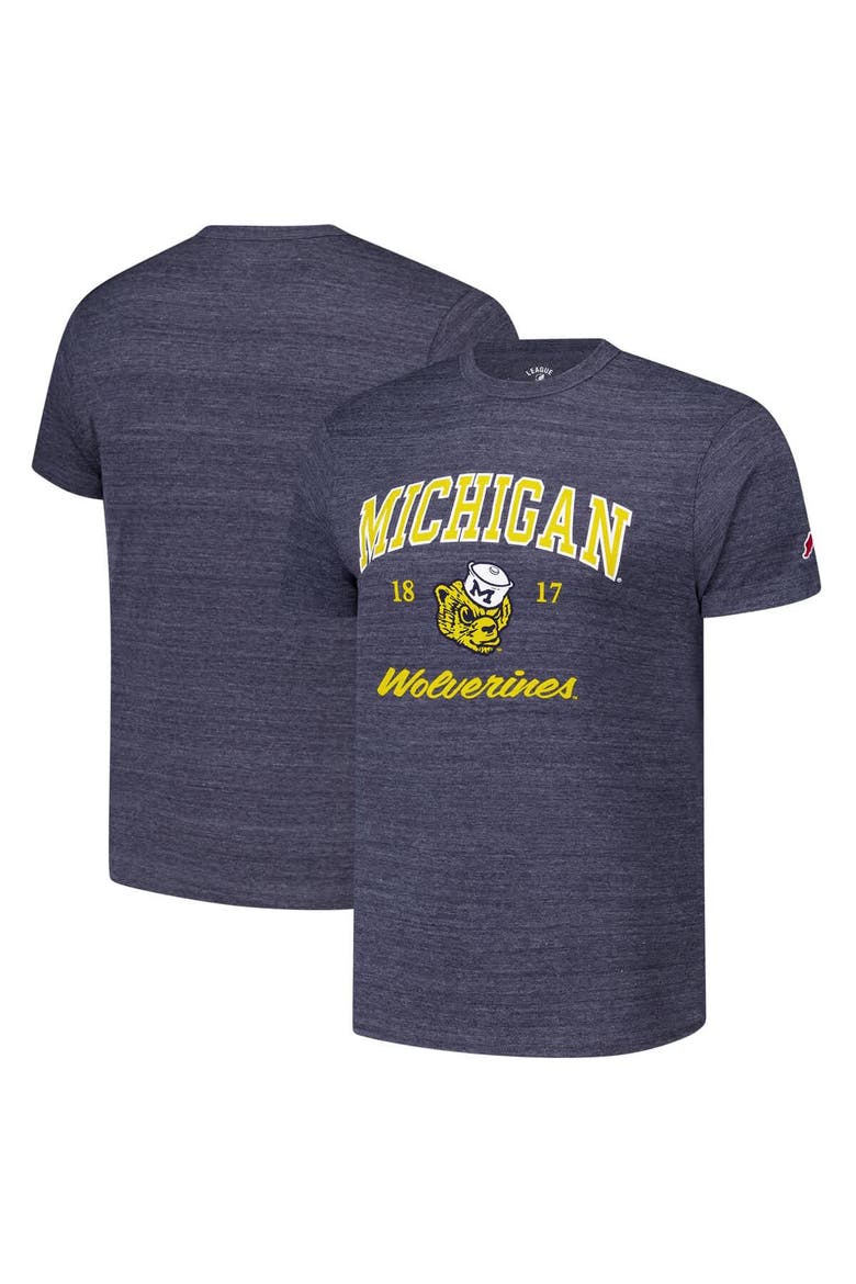 Men's League Collegiate Wear Heather Navy Michigan Wolverines Arch Script Victory Falls Tri-Blend T-Shirt, Main, color, Heather Navy