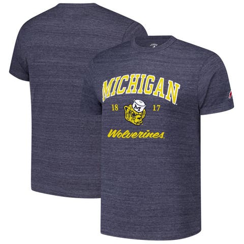 Men's League Collegiate Wear Heather Navy Michigan Wolverines Arch Script Victory Falls Tri-Blend T-Shirt