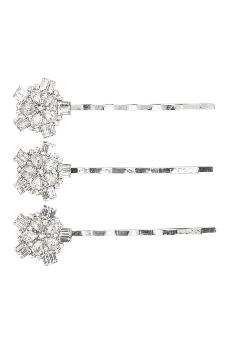 3-Pack Embellished Bobby Pins, Main, color, SILVER
