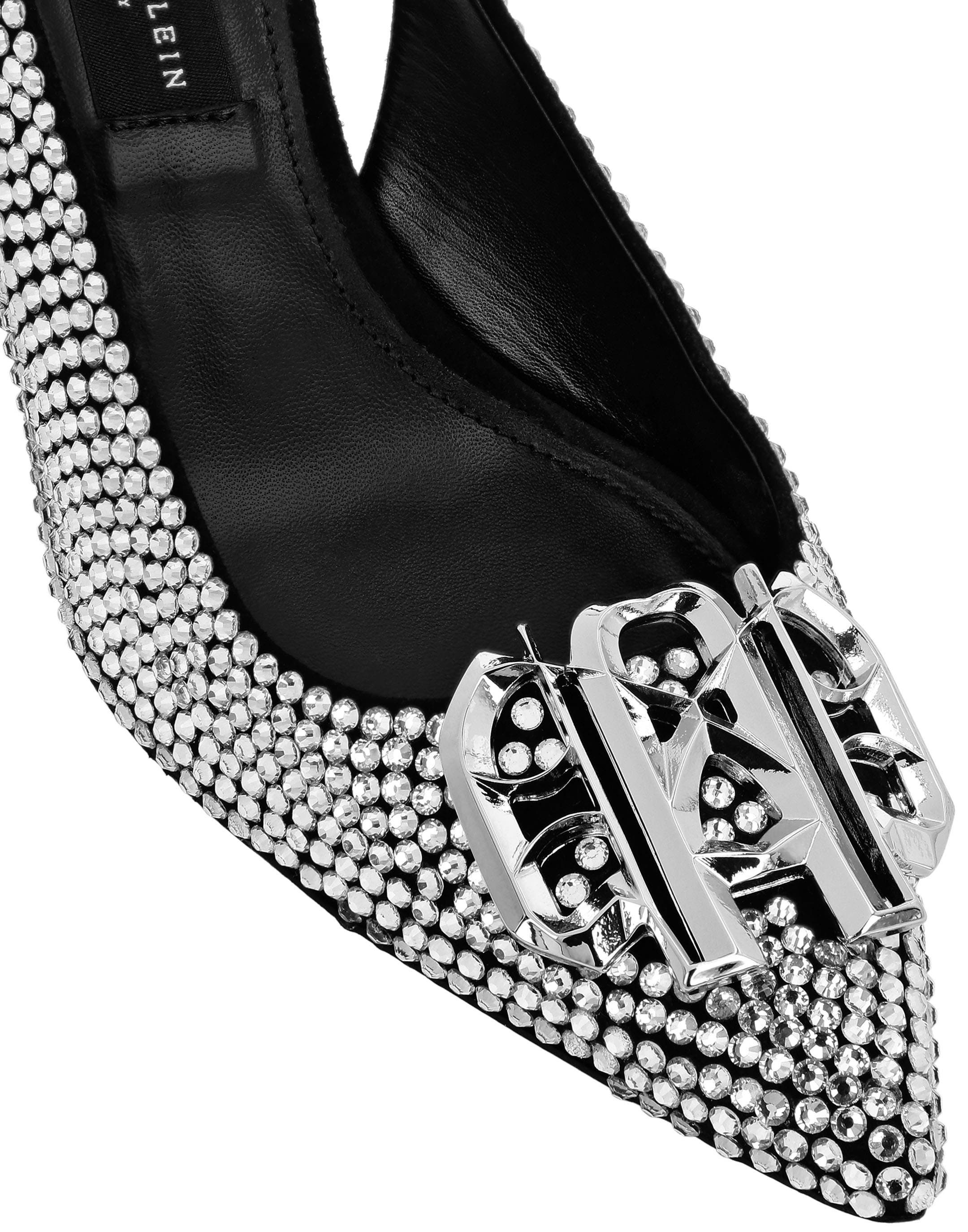 Strass Low Plein Heels Slingback Gothic Plein Women, Alternate, color, Silver