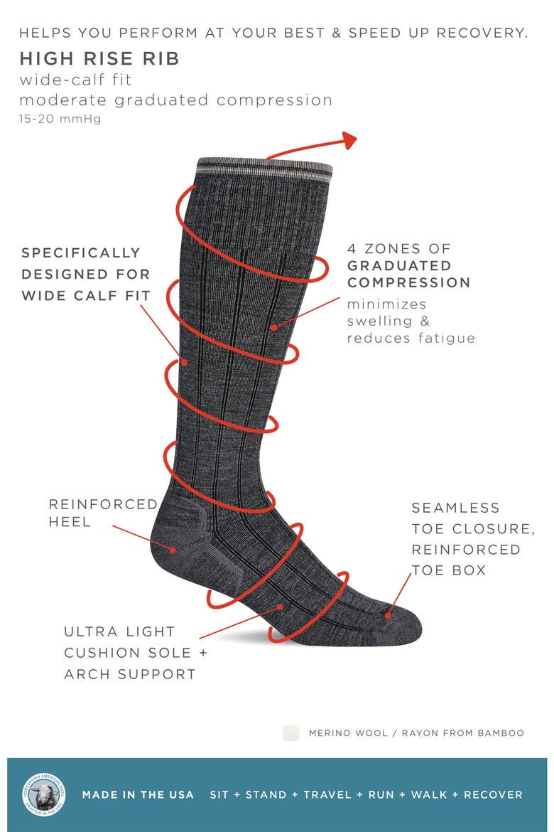 High Rise Rib Wide Calf Compression Socks, Alternate, color, CHARCOAL