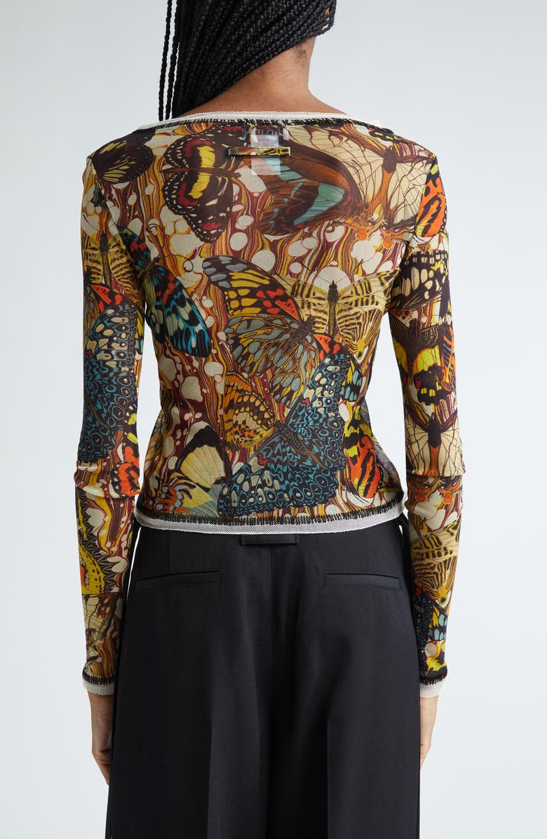 Jean Paul Gaultier Butterfly Print Tie Front Mesh Cardigan, Alternate, color, 