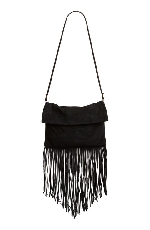 Suede Fringe Foldover Crossbody Bag