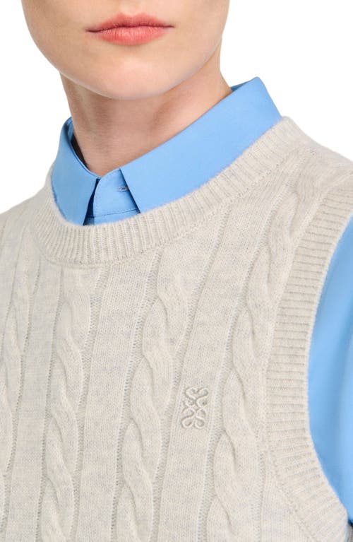 Sandro Sleeveless Cropped Cable Knit Sweater In Gray