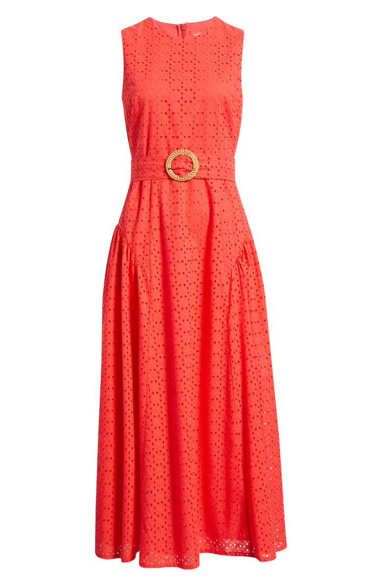 Eliza J Eyelet Belted Sleeveless Maxi Dress, Alternate, color, Coral