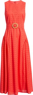 Eliza J Eyelet Belted Sleeveless Maxi Dress