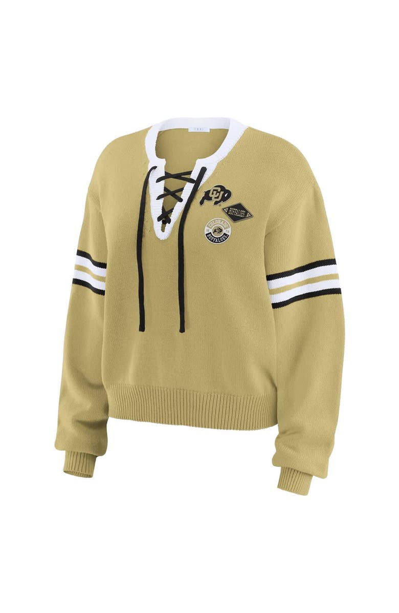 WEAR by Erin Andrews Women's WEAR by Erin Andrews Gold Colorado Buffaloes Lace-Up Pullover Sweater, Alternate, color, Gold