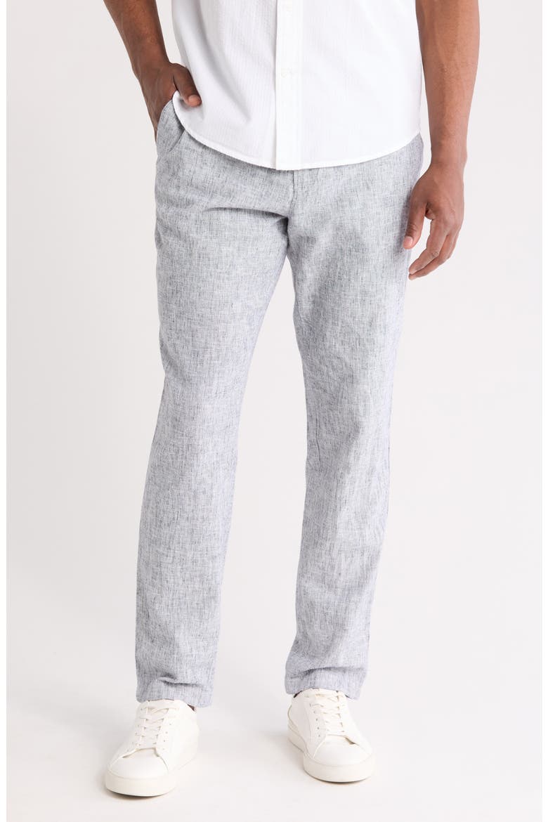 Elastic Waist Linen Blend Trim Fit Pants, Main, color, NAVY BLAZER- WHITE EOE