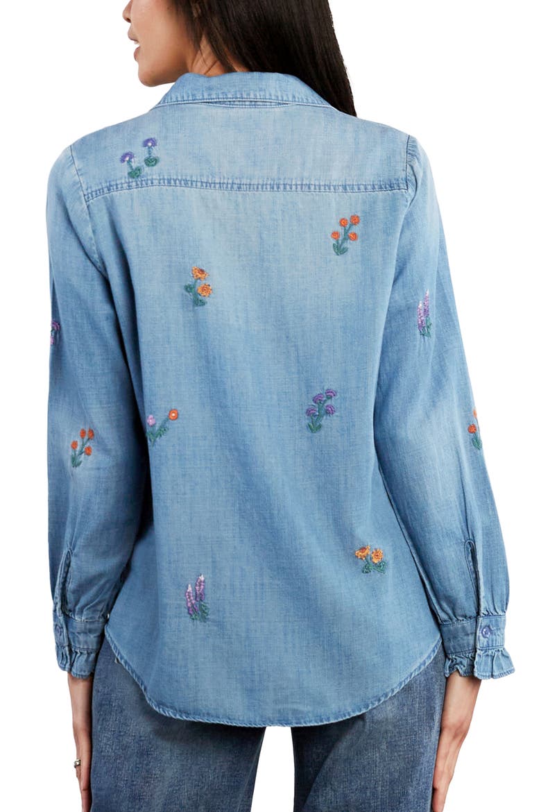 Garden Embroidered Ruffle Pintuck Shirt, Alternate, color, WASHED BLUE