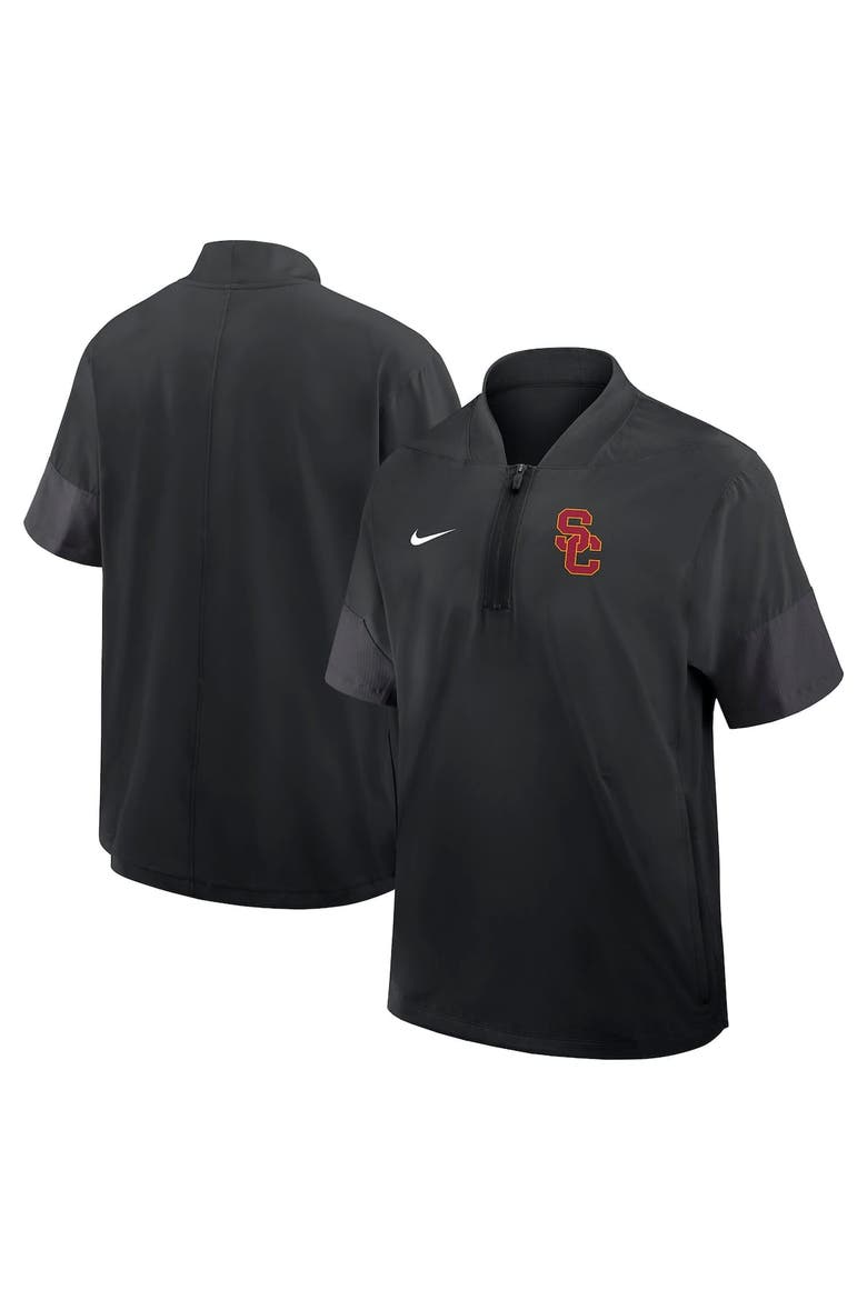 Men's Nike Black USC Trojans 2025 Sideline Short Sleeve Quarter-Zip Coach Jacket, Alternate, color, Black