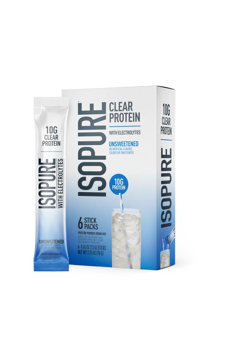 Clear Protein with Electrolytes, Unsweetened Stick Pack, 6 Count, Main, color, None