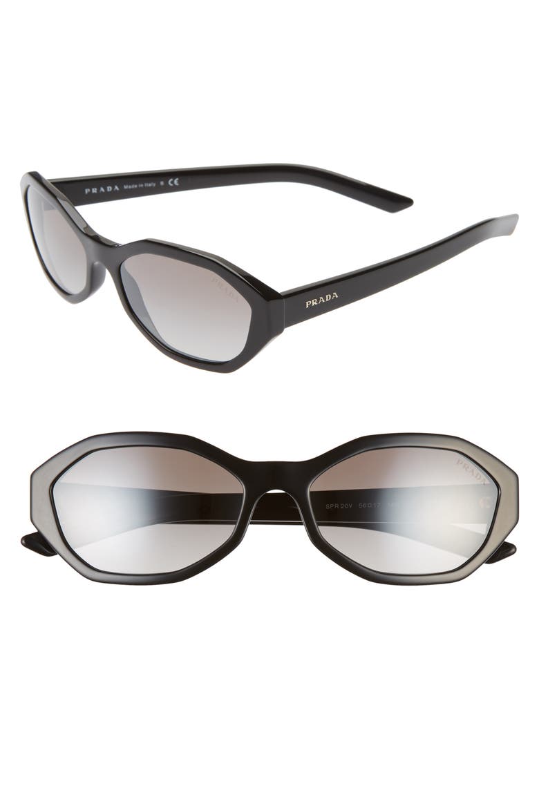 56mm Gradient Geometric Sunglasses, Main, color, BLACK/ SILVER GRADIENT MIRROR
