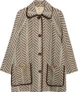 Valentino V-Detail Wool Blend Jacquard Coat