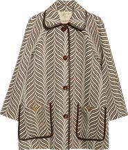 Valentino V-Detail Wool Blend Jacquard Coat