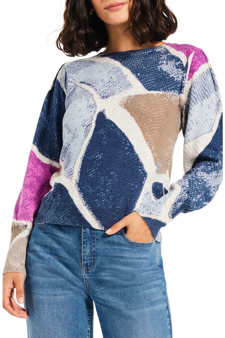 Pattern Puff Shoulder Sweater, Main, color, BLUE MULTI