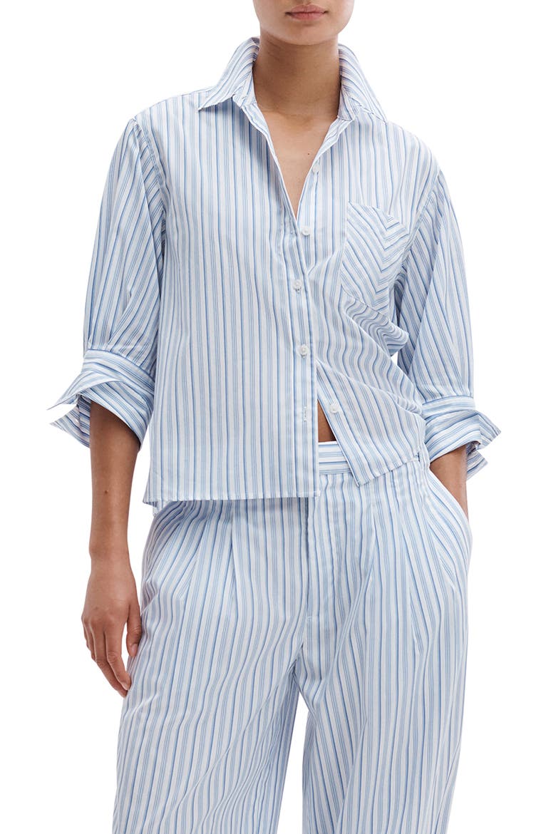 Lucia Stripe Cotton Poplin Button-Up Shirt, Main, color, BABY BLUE STRIPE