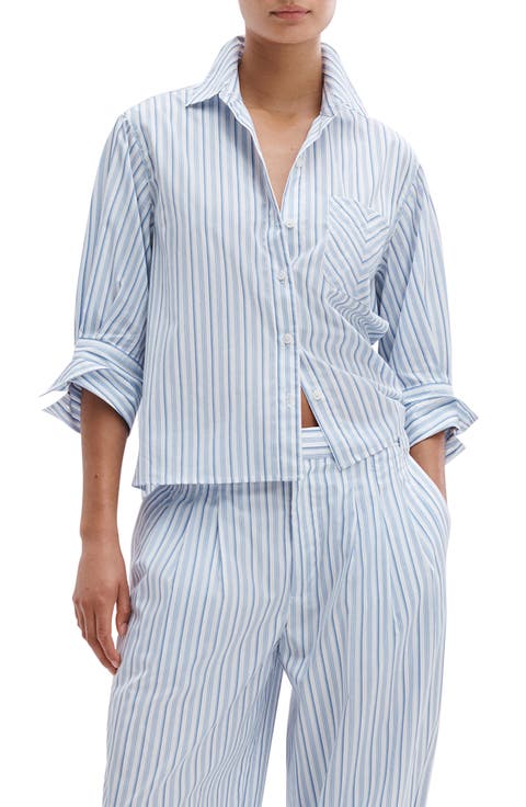 Lucia Stripe Cotton Poplin Button-Up Shirt