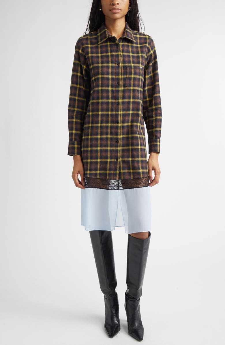 Coperni Mixed Media Long Sleeve Shirtdress, Main, color, Brown-Blue