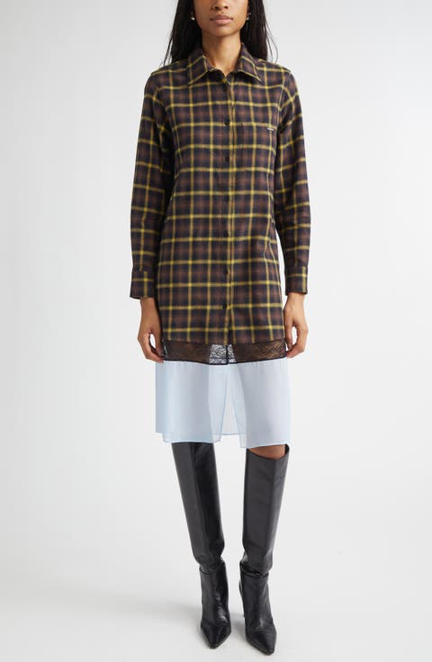 Mixed Media Long Sleeve Shirtdress