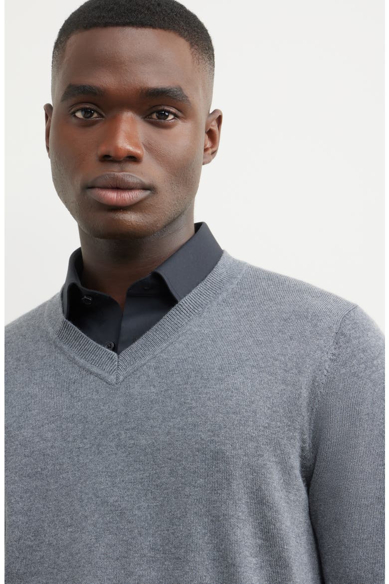 Merino Wool V-Neck Sweater, Alternate, color, GREY TURBULENCE HEATHER