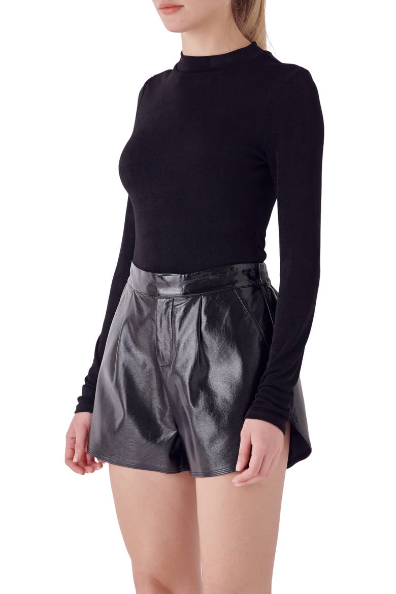 Sheen Stretch Mock Neck Top, Alternate, color, BLACK