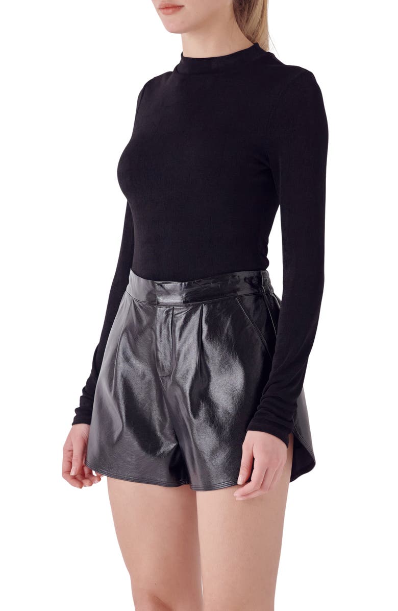 Endless Rose Sheen Stretch Mock Neck Top, Alternate, color, Black