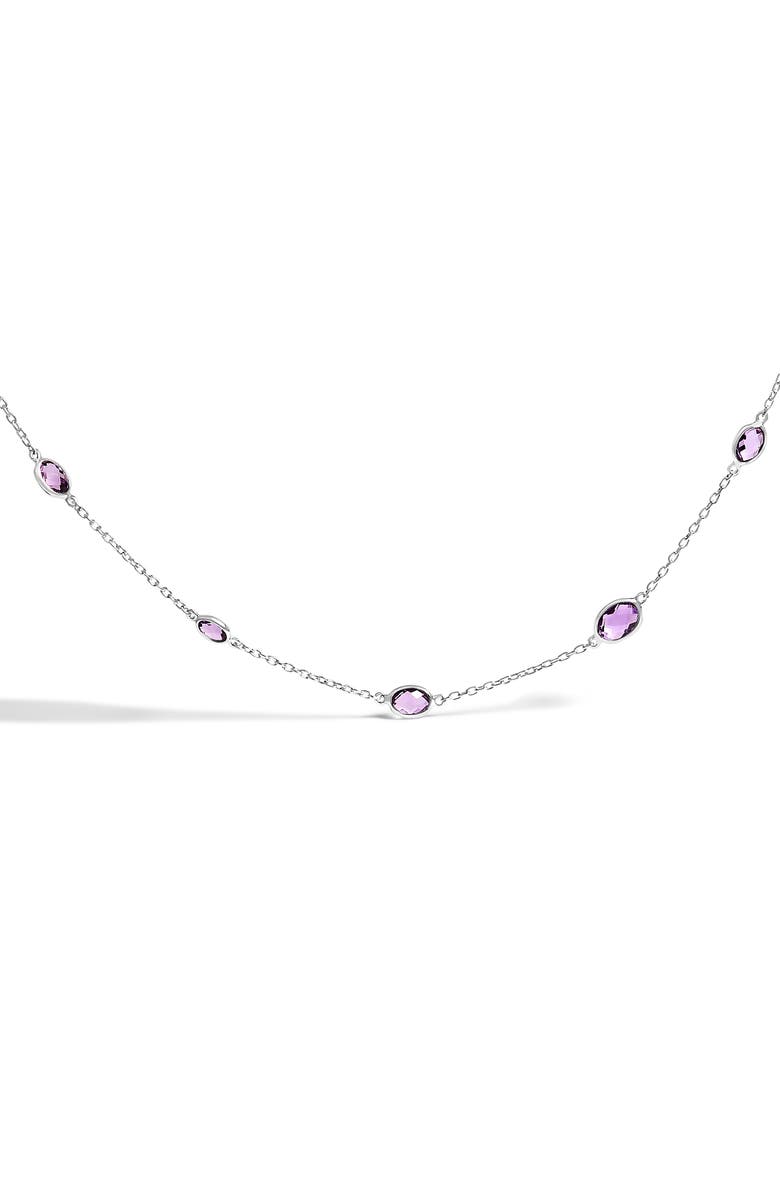Haus of Brilliance Silver Checkerboard Cut Purple Amethyst Bezel Station Necklace - 22" Inches, Main, color, White