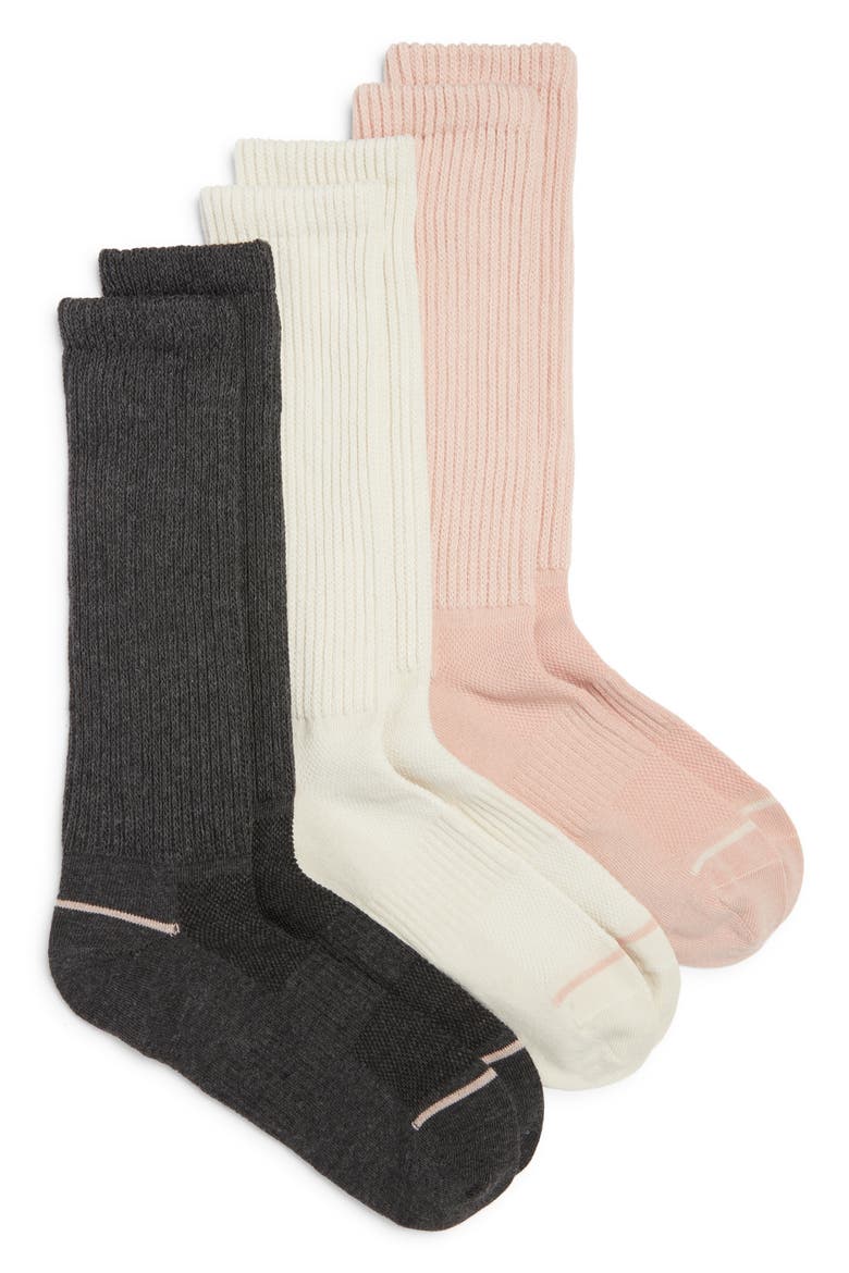 Athleisure Slouch Assorted 3-Pack Crew Socks, Main, color, PINK MULTI PK