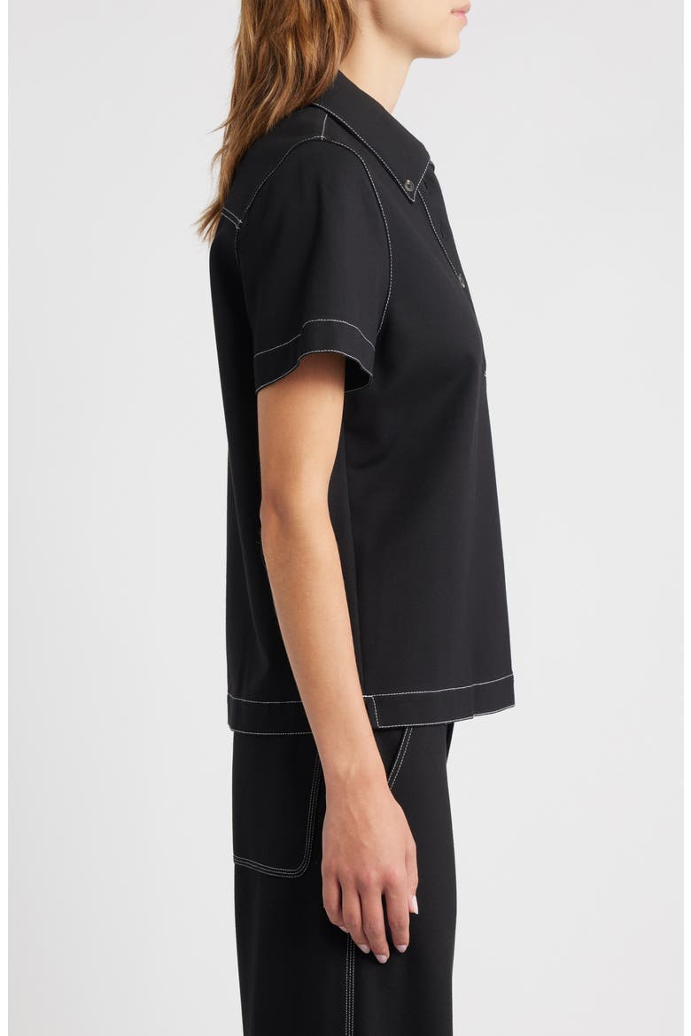 Irina Contrast Stitch Button-Down Polo, Alternate, color, BLACK