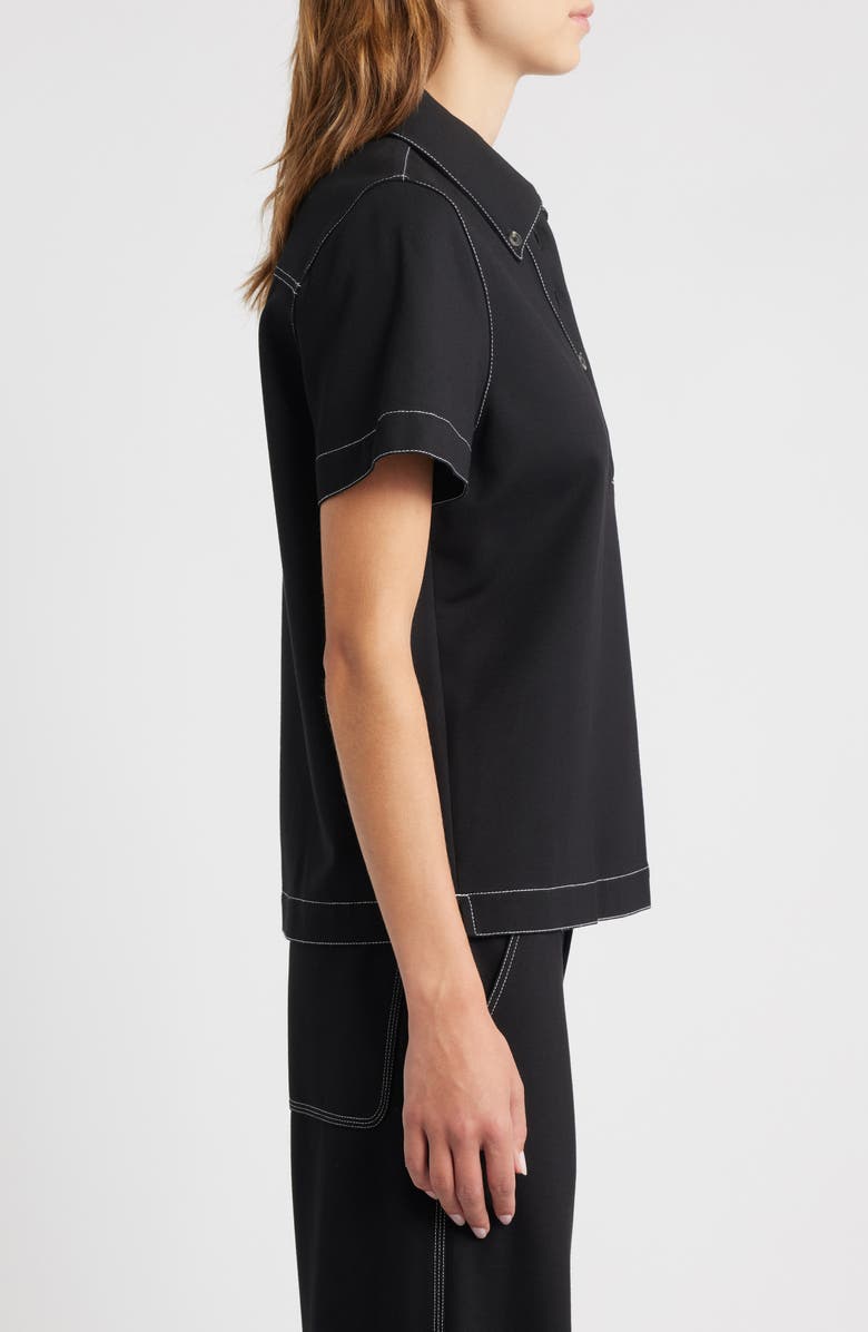 rag & bone Irina Contrast Stitch Button-Down Polo, Alternate, color, Black