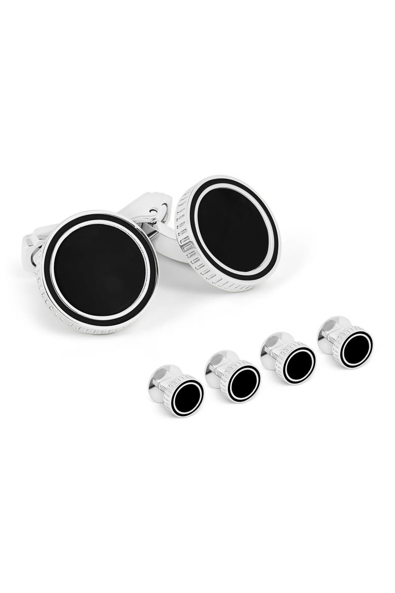 Thompson Tambor Onyx Cuff Link & Stud Set, Main, color, BLACK