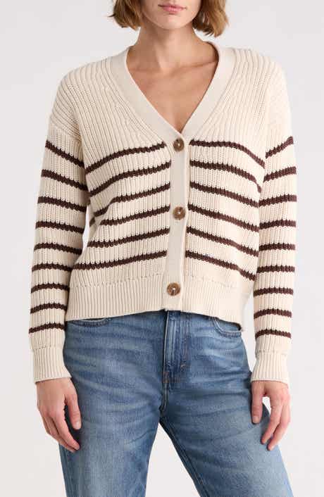 ELIE ELIE TAHARI Stripe V-Neck Cotton Cardigan