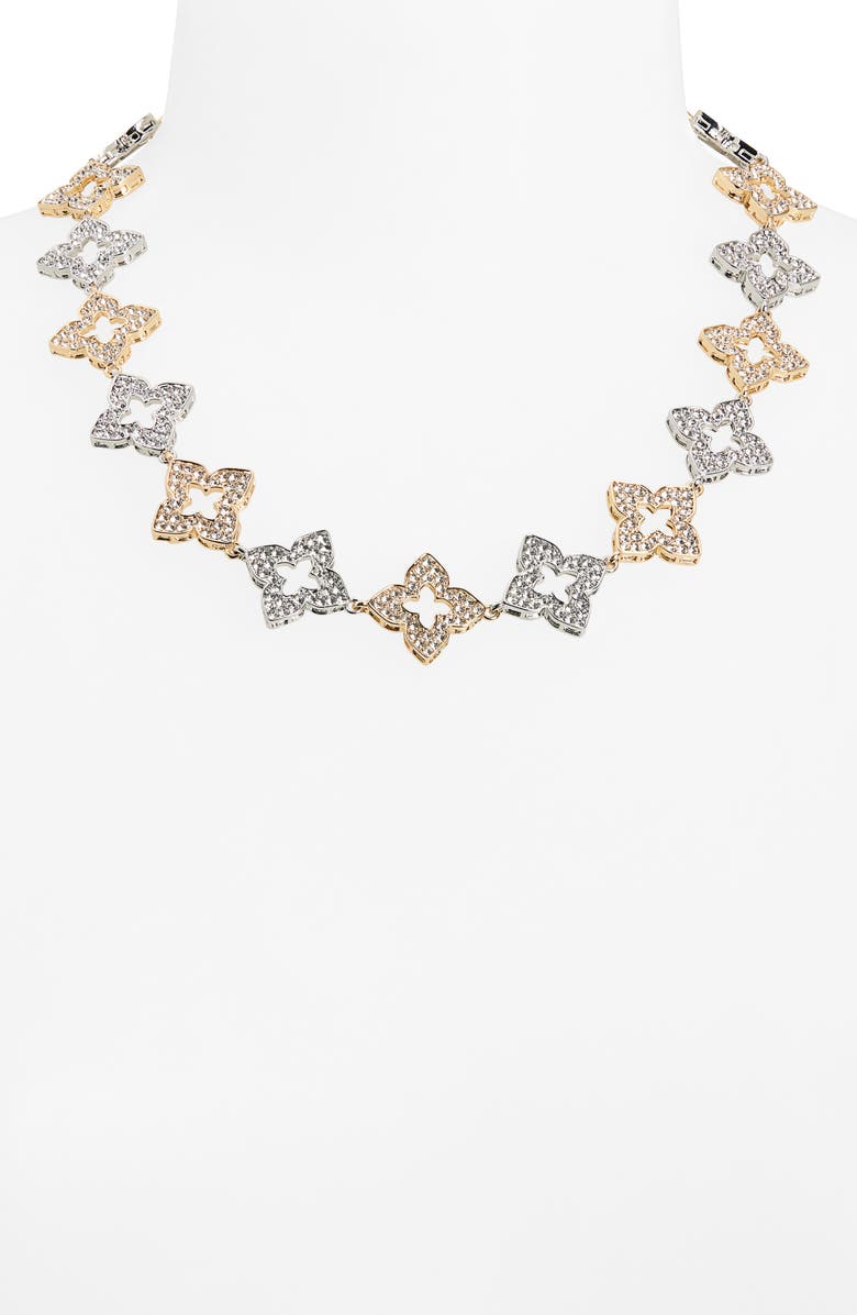 NATASHA Two-Tone Pavé Crystal Flower Necklace & Bracelet Set, Alternate, color, Gold/ Silver