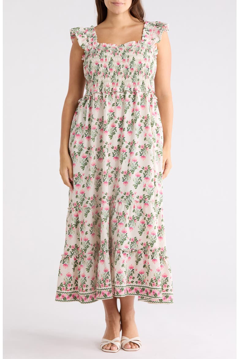 Floral Flutter Sleeve Maxi Dress, Main, color, ECRU/ PINK SUMMER BLOOMS