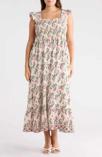 MAX STUDIO Floral Flutter Sleeve Maxi Dress