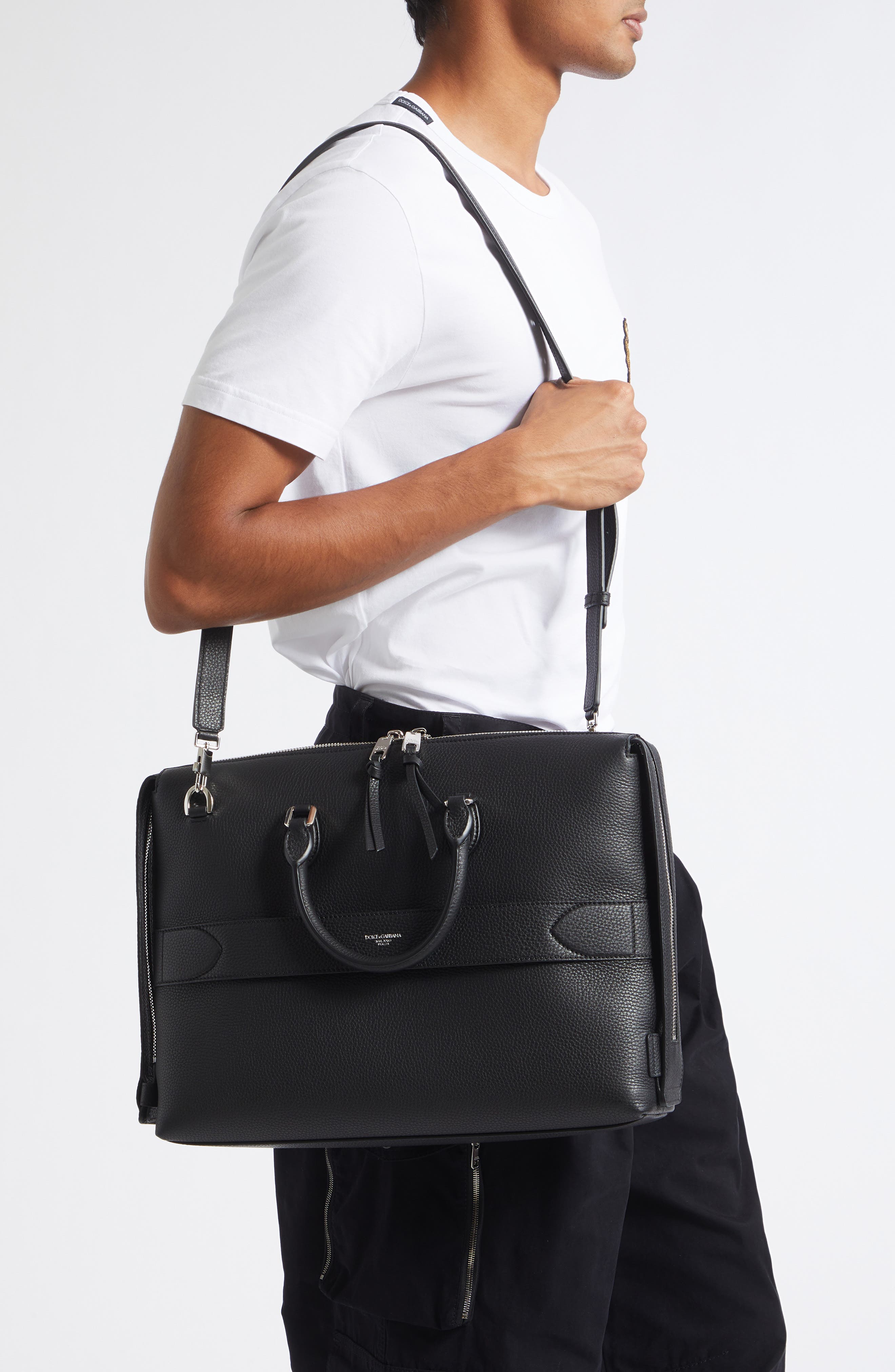 Leather Briefcase, Alternate, color, 80999 NERO