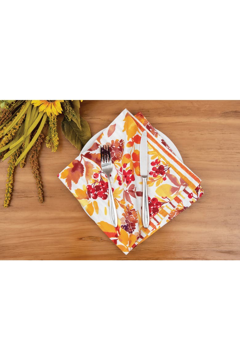Cordelia Vibrant Fall Leaves 100% Cotton Set of 6 Cloth Napkins, Alternate, color, Orange