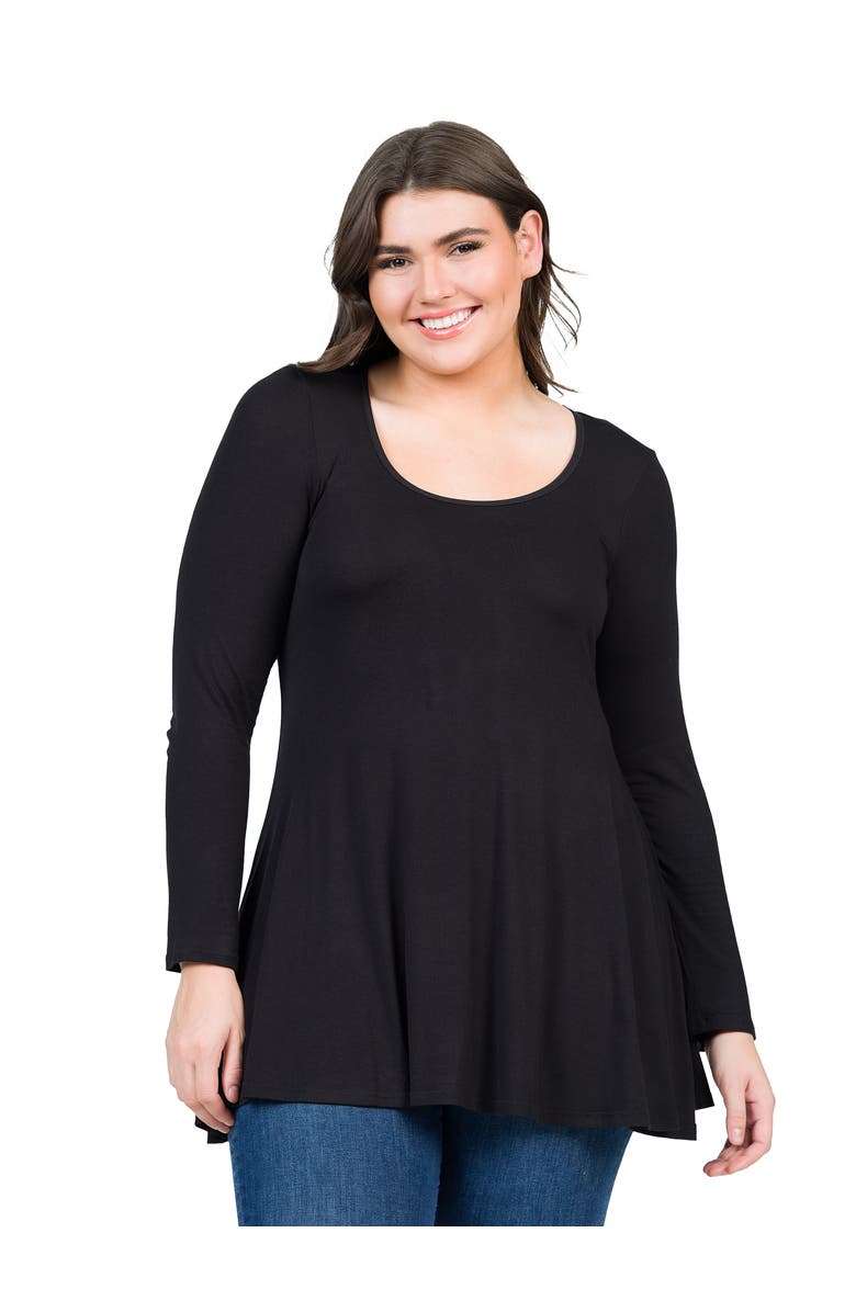 24seven Comfort Apparel Poised Long Sleeve Swing Tunic Top, Main, color, Black