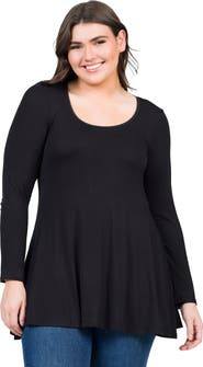 24seven Comfort Apparel Poised Long Sleeve Swing Tunic Top