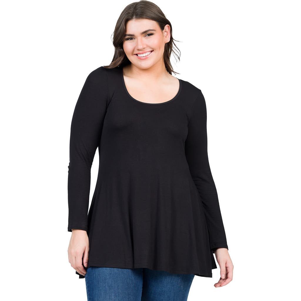 24seven Comfort Apparel Poised Long Sleeve Swing Tunic Top In Black