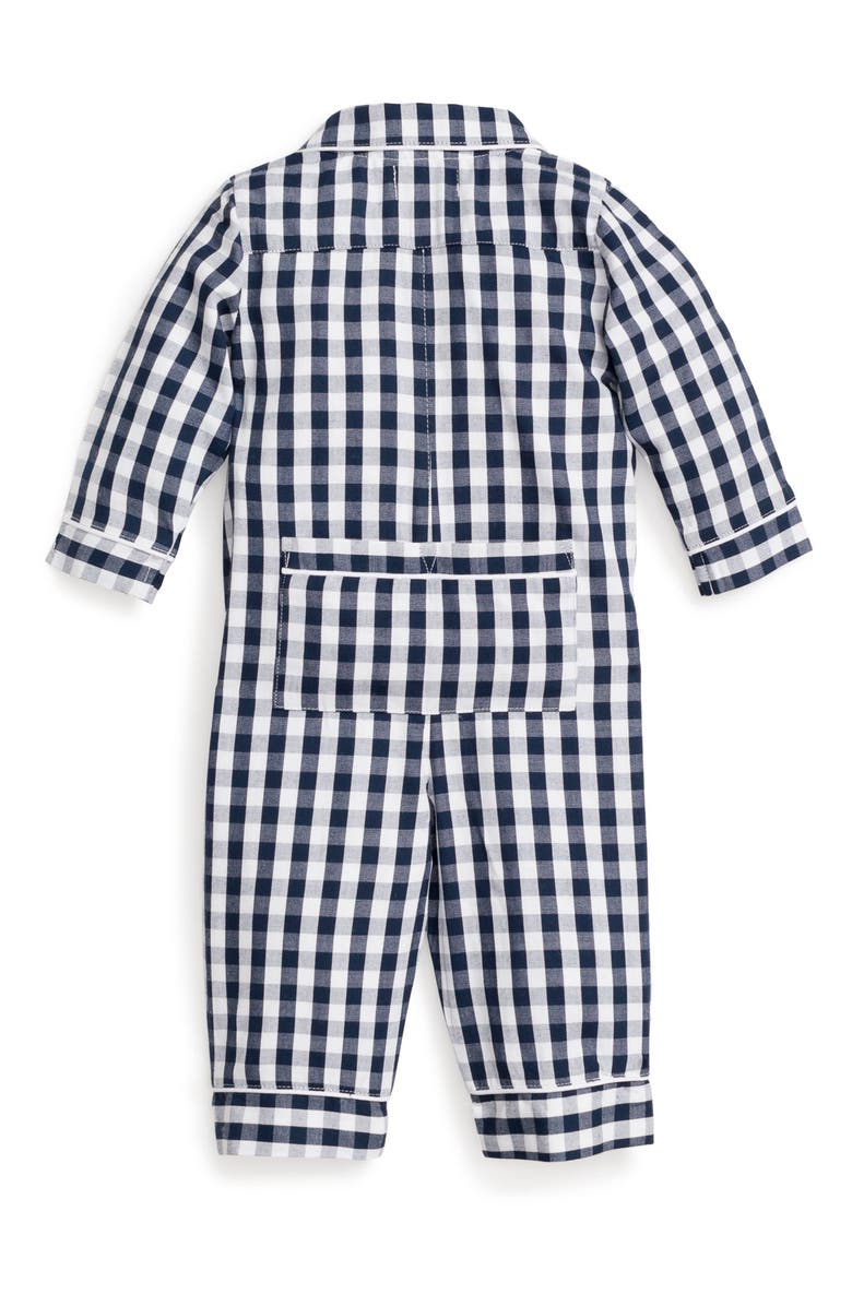 Petite Plume Gingham Romper, Alternate, color, Navy