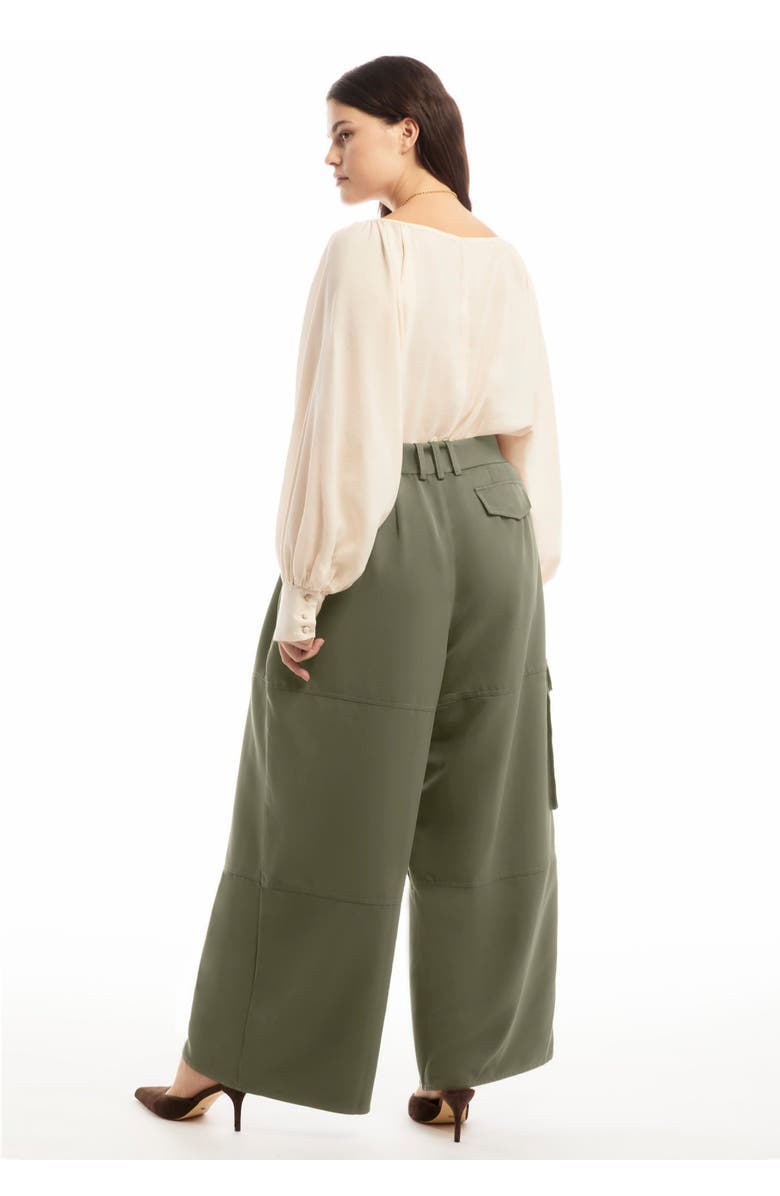 June + Vie High-Rise Wide-Leg Cargo Pants, Alternate, color, Dark Olive