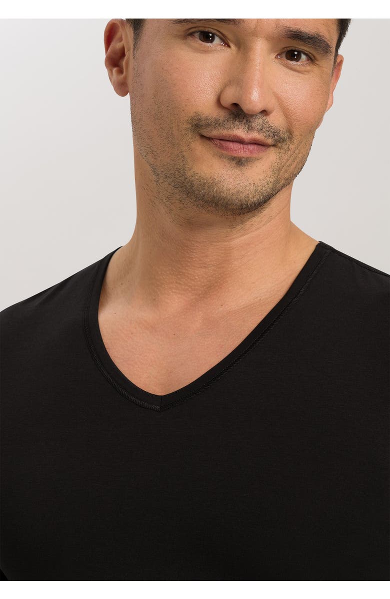 Hanro Natural Function Tencel and Cotton Fitted V-Neck T-Shirt, Alternate, color, Black