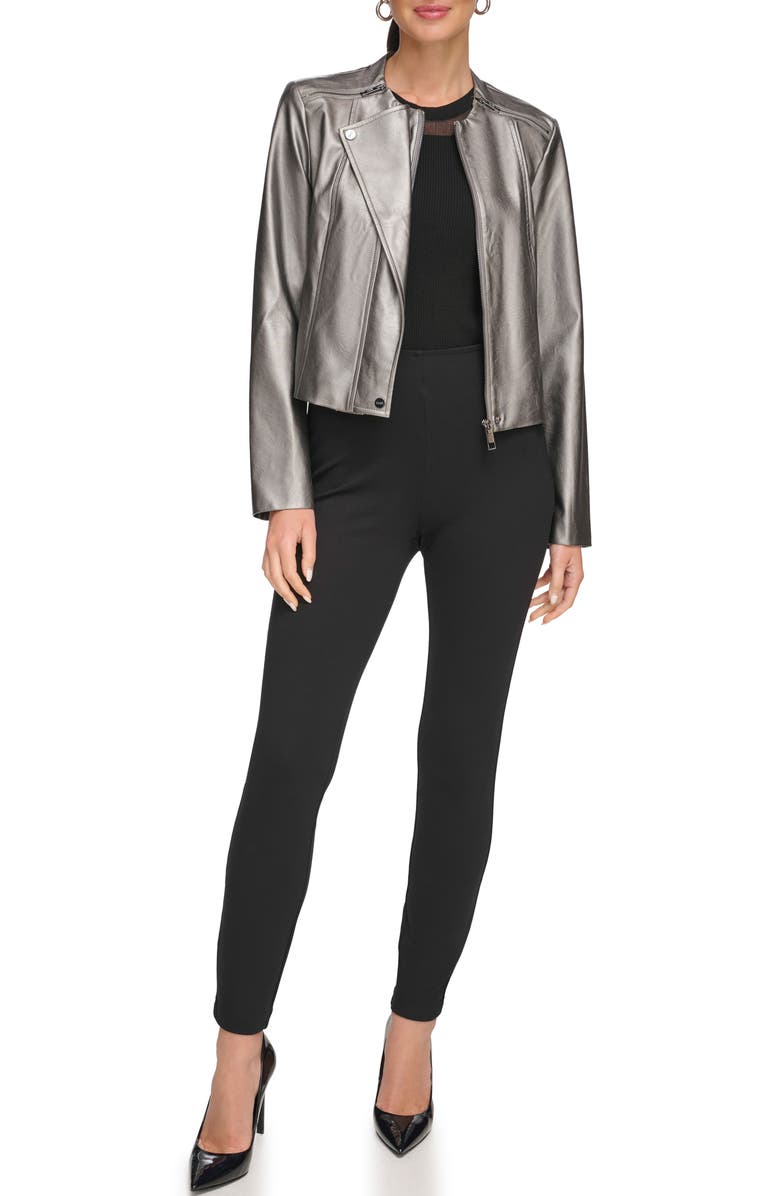 DKNY Faux Leather Moto Jacket, Alternate, color, 