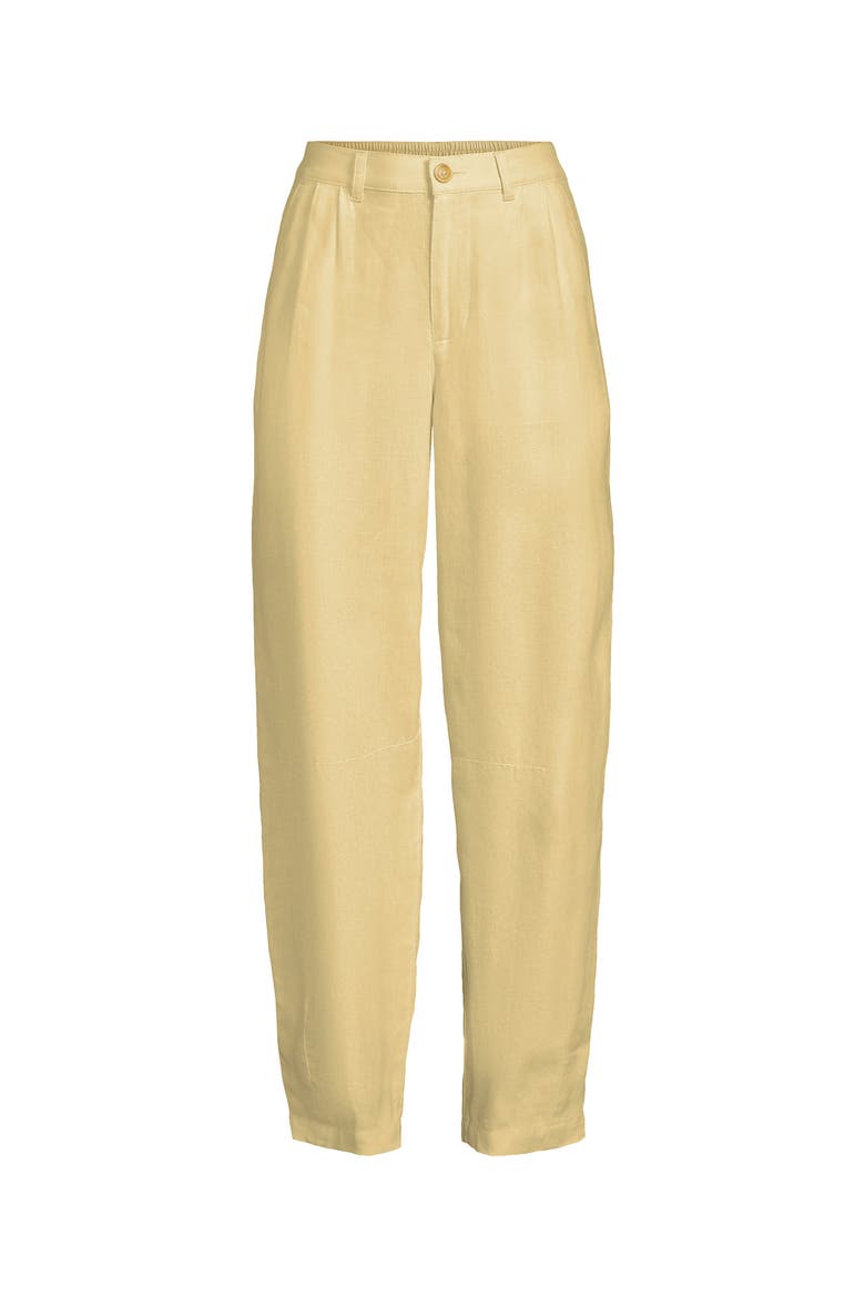 Plus Size Linen High Rise Pleated Barrel Leg Ankle Pants, Alternate, color, Pale Sunbeam Yellow