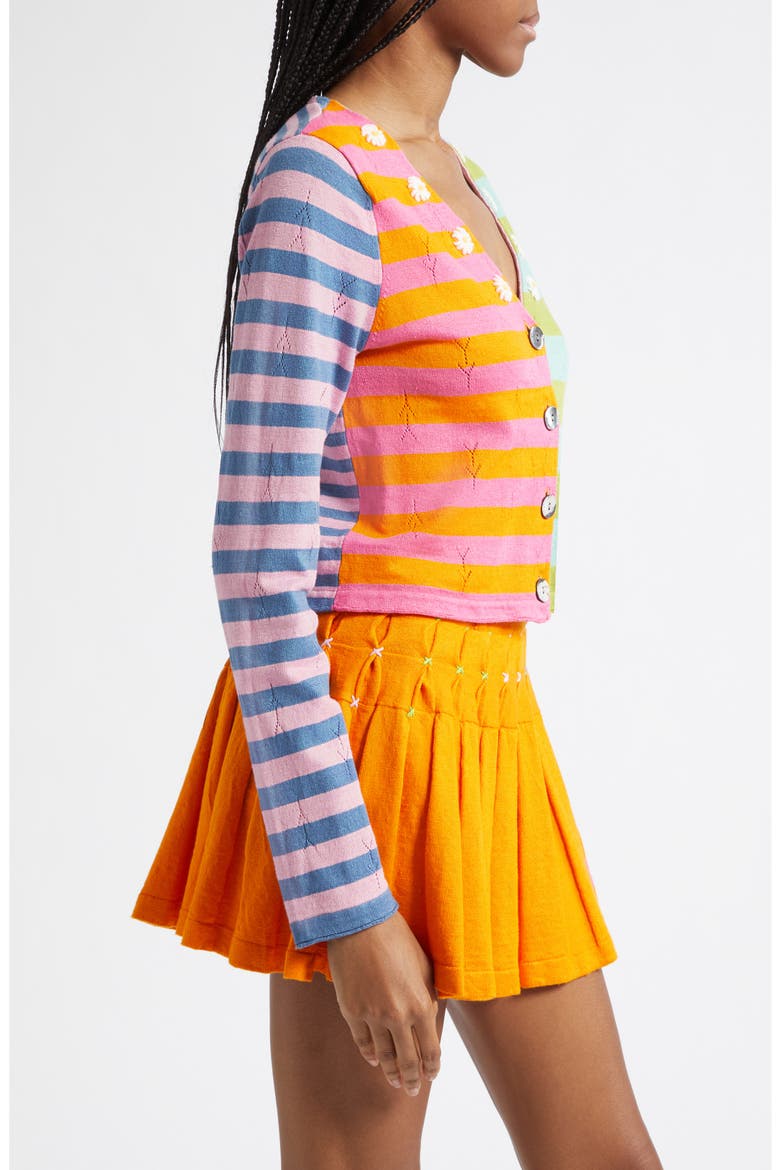 Daisy Stripe Linen Blend Cardigan, Alternate, color, CANDY/ ORANGE MULTI