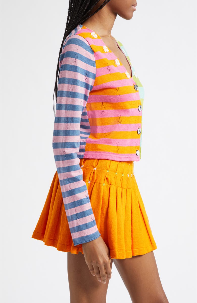 YanYan Daisy Stripe Linen Blend Cardigan, Alternate, color, Candy/ Orange Multi