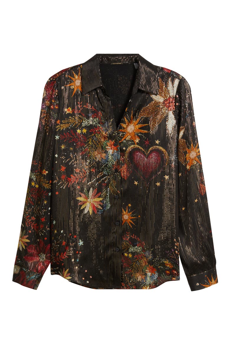 The Madeline Silk Blend Button-Up Shirt, Alternate, color, RHINESTONE FLORAL