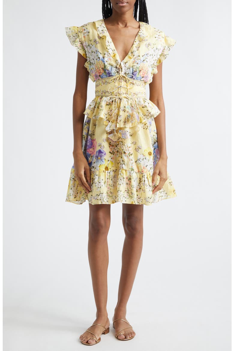 Darling Buds Ruffle Waisted Linen Minidress, Main, color, DARLING BUDS