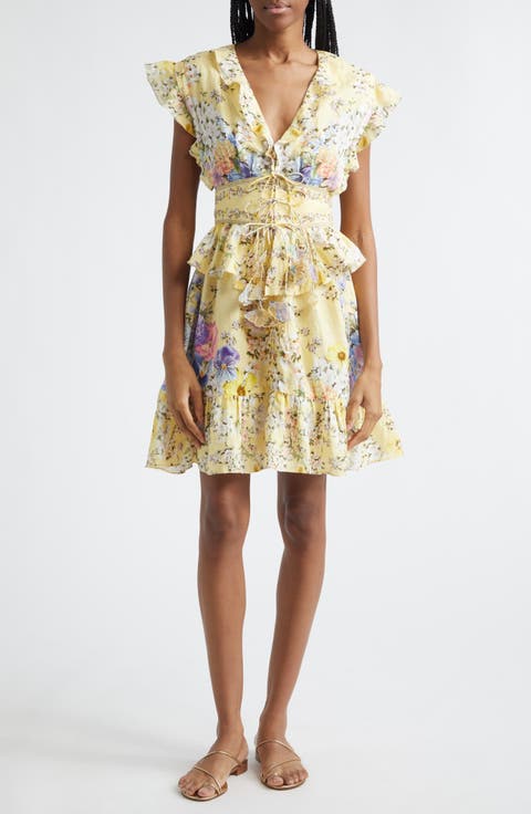 Darling Buds Ruffle Waisted Linen Minidress